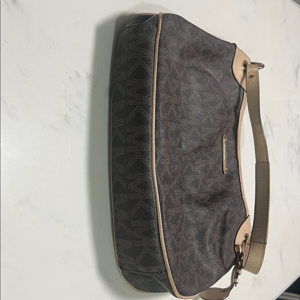 Michael Kors Brown & Beige MK Signature Hobo Shoulder Bag - Picture 6 of 8